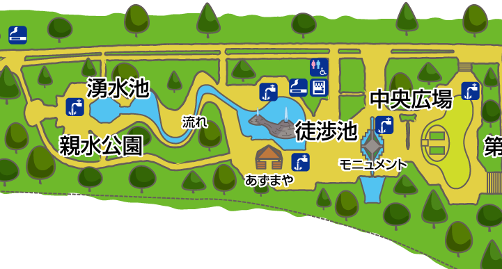 わんぱく池(徒渉池)のそうじをします。7月7日(火)~7月8日(水)の2日間、わんぱく池は利用できません。関連資料